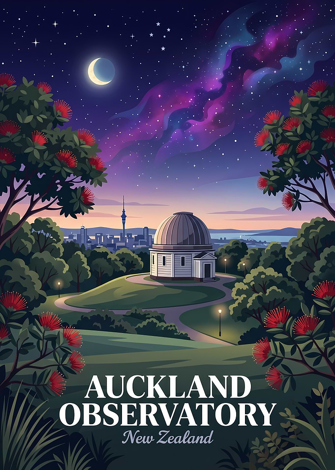 Auckland Observatory New Zealand Travel Poster