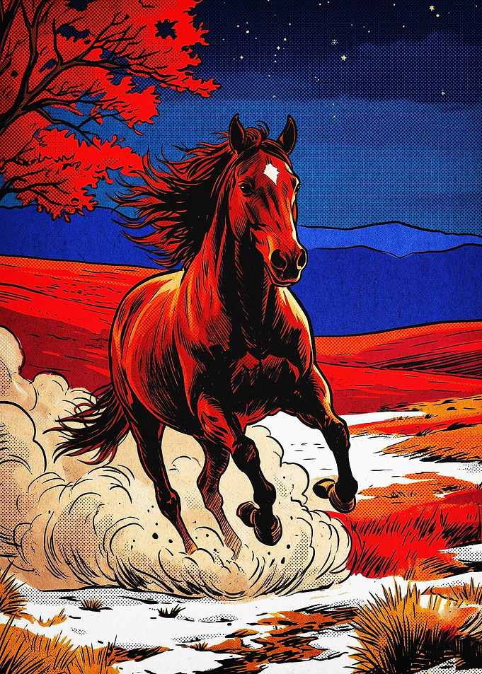 Horse Running Retro Pop Art Poster