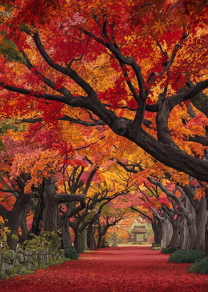 Nihonga Maple Tunnel to the Mountain Gate