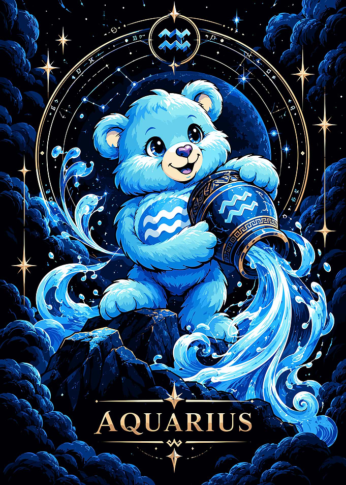 Cute Aquarius Zodiac Bear Illustration