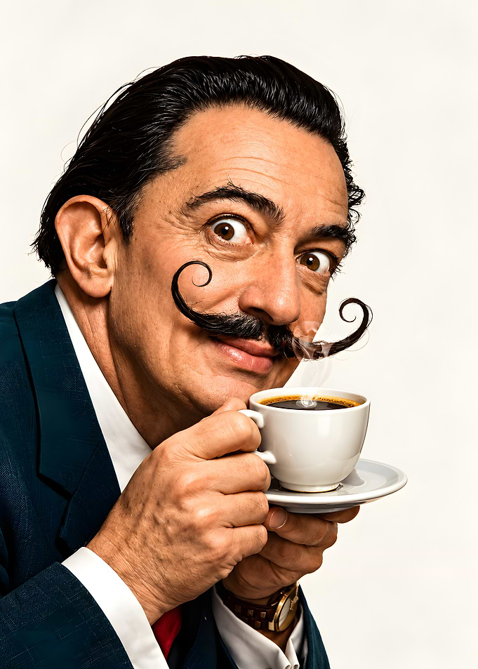 Salvador Dali Drinking Coffee