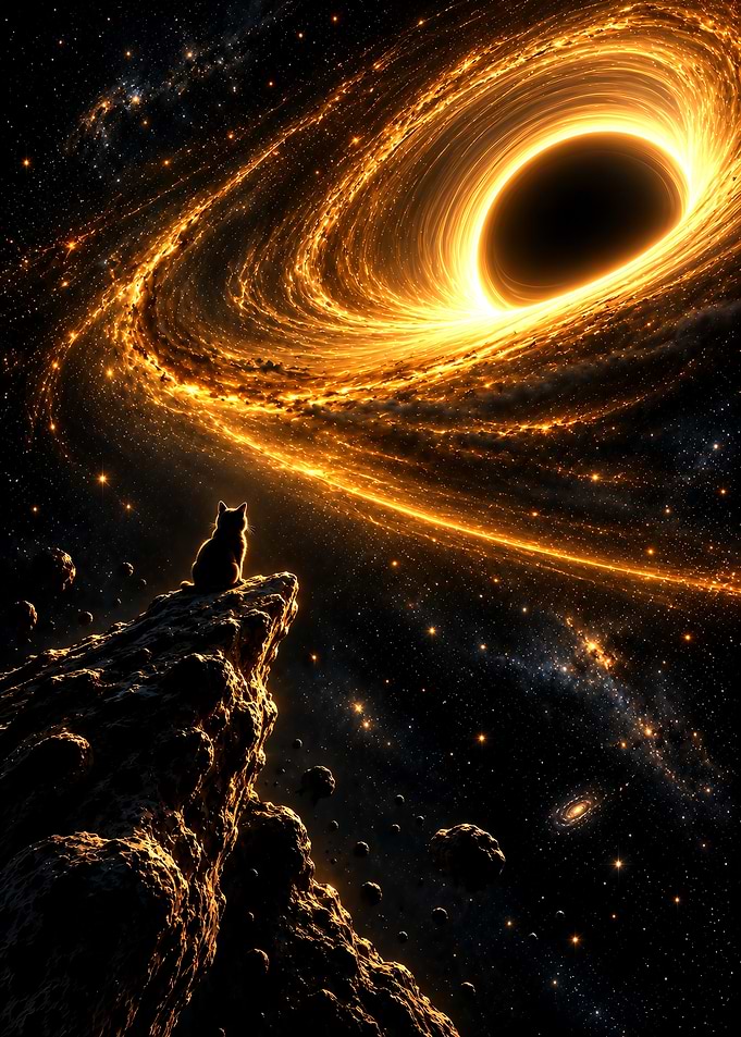 Cat Watching a Glowing Black Hole