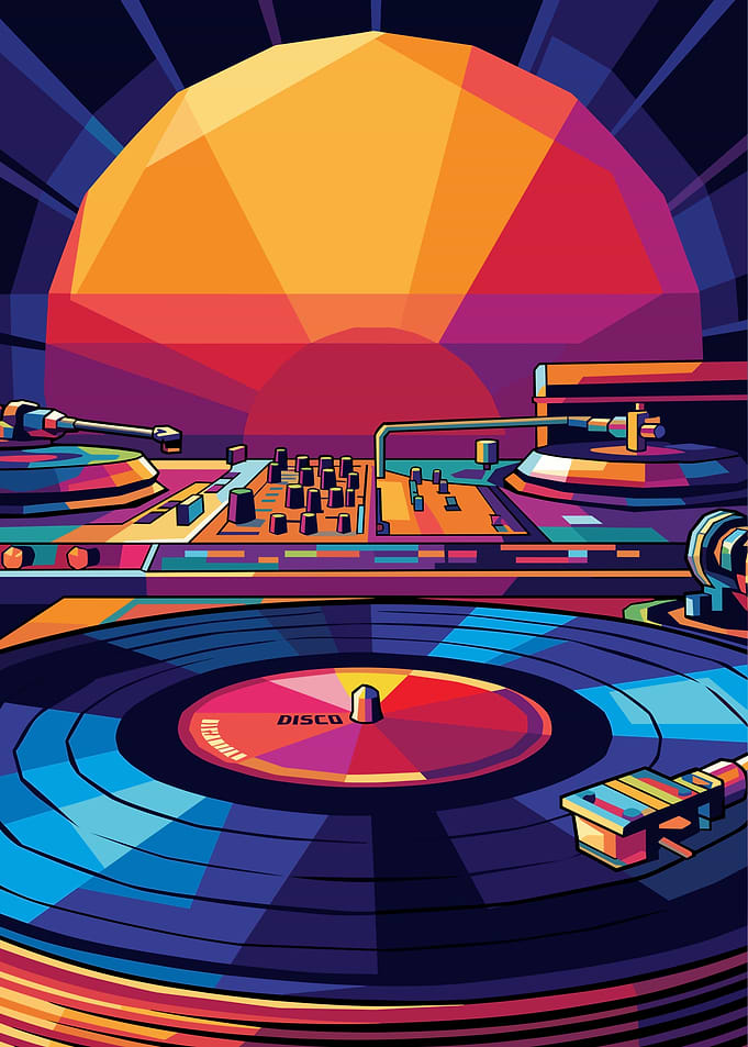 Colorful Retro Disco Turntable Art