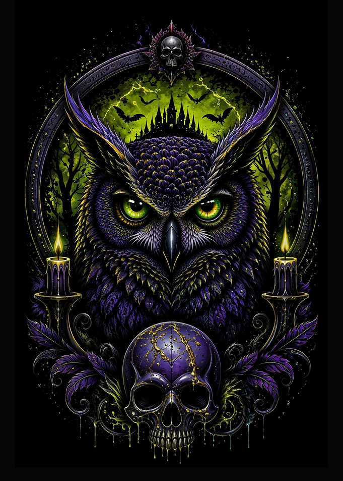 Gothic Owl and Skull