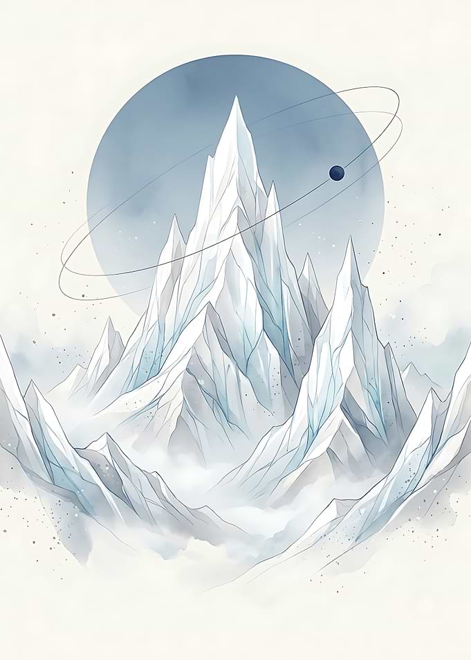 Minimalist Celestial Mountain Peak Illustration