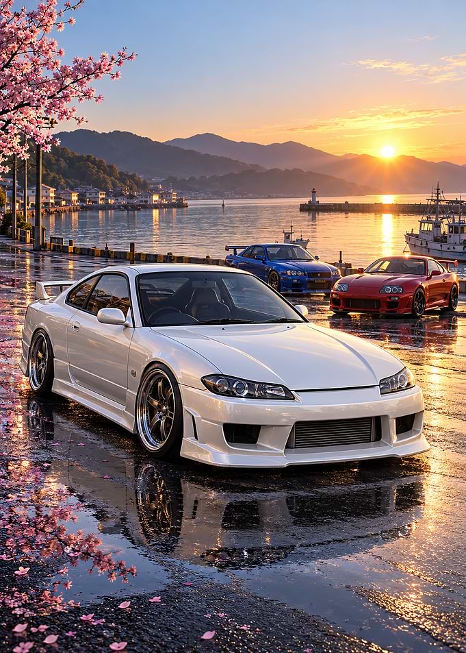 JDM Sports Cars at Sunset