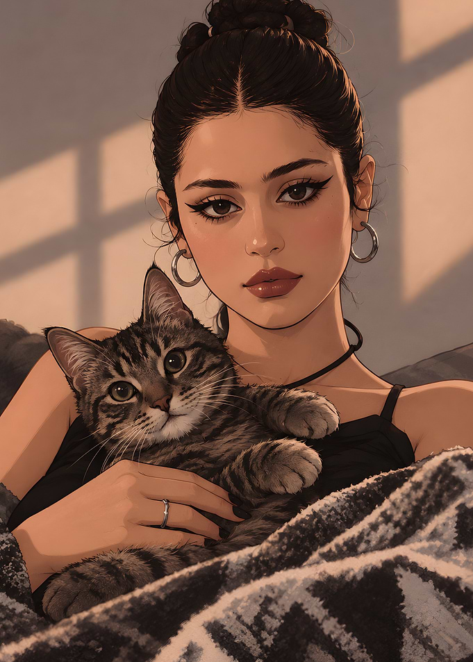 perez Cuddling Her Tabby Cat