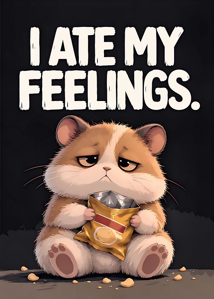 Sad Hamster Eating Feelings Poster