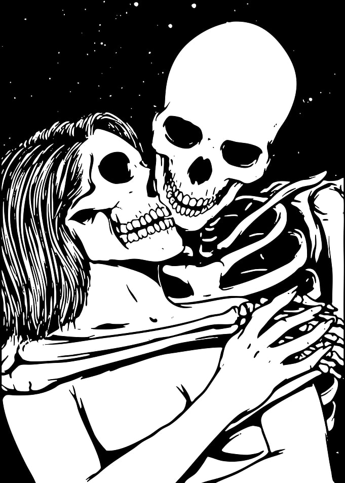 Lovers Embracing Skeleton Illustration