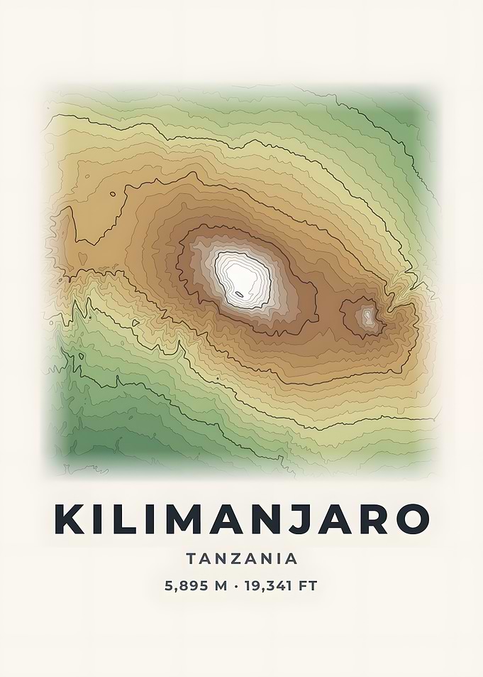 Kilimanjaro Topographic Map Color Relief Poster