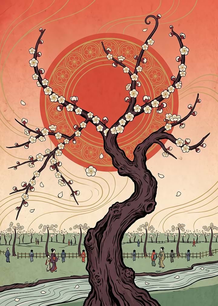 The Whiplash Plum: Art Nouveau Ukiyo-e Garden