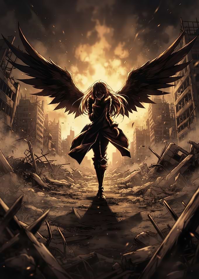 Dark Angel in Ruined City