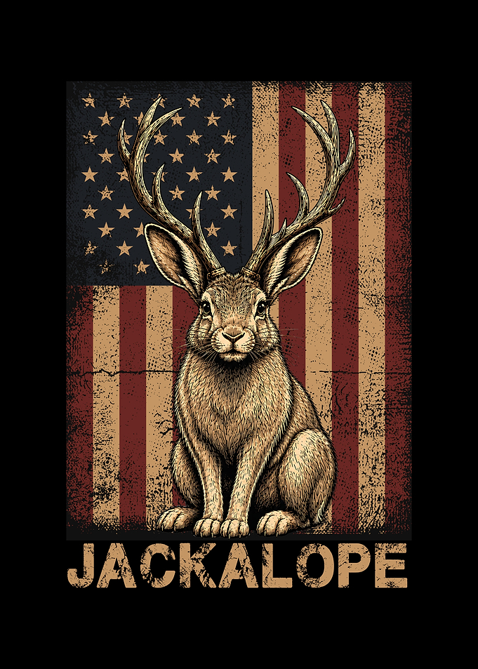 Vintage American Flag Jackalope Illustration