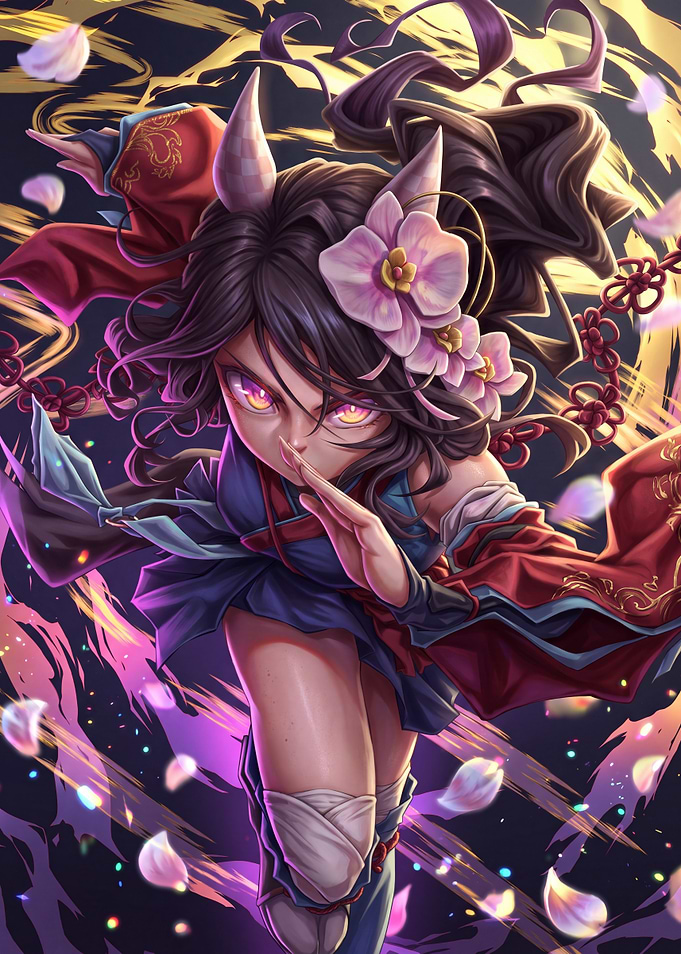 Dynamic Anime Girl with Horns