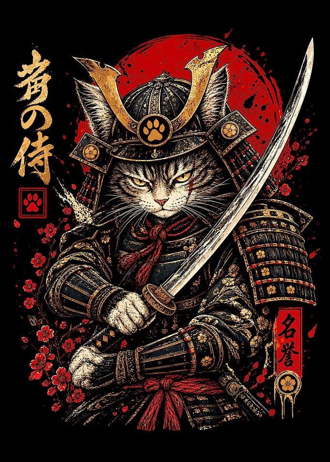 Fierce Samurai Cat Warrior