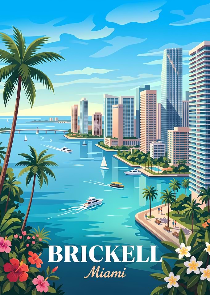 Brickell Miami Travel Poster Art