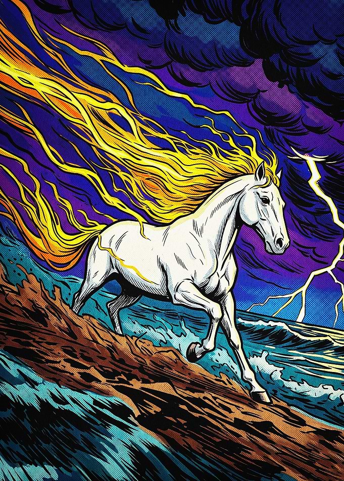 White Horse Storm Pop Art Poster