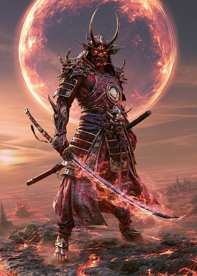 Demonic Samurai Warrior with Flaming Katana