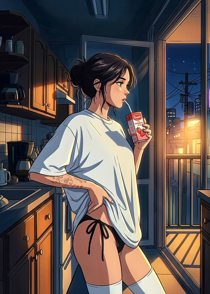 Anime Girl Drinking Strawberry Milk