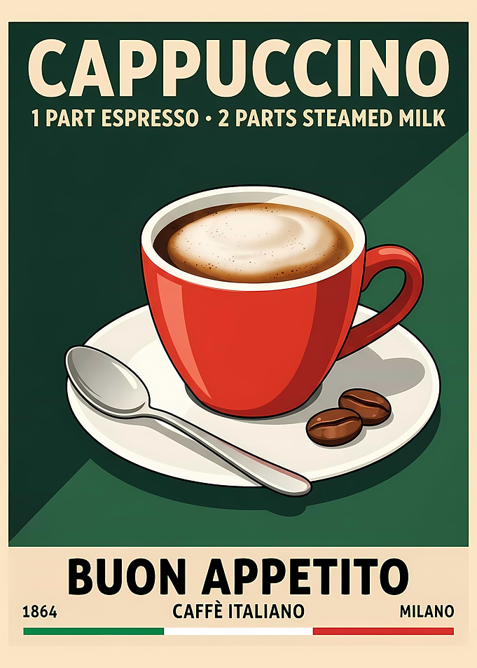Vintage Italian Cappuccino Coffee Poster