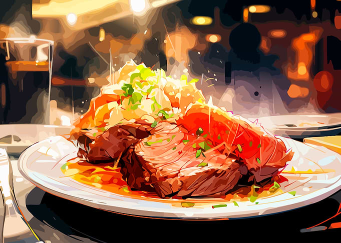 Steaming Gourmet Steak Dinner Plate