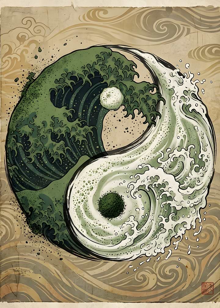 Yin Yang Great Wave Kanagawa Japan