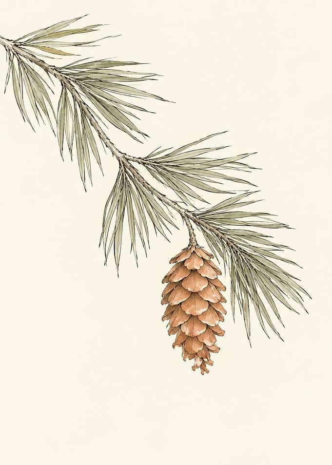 Botanical Illustration of Pine Cone