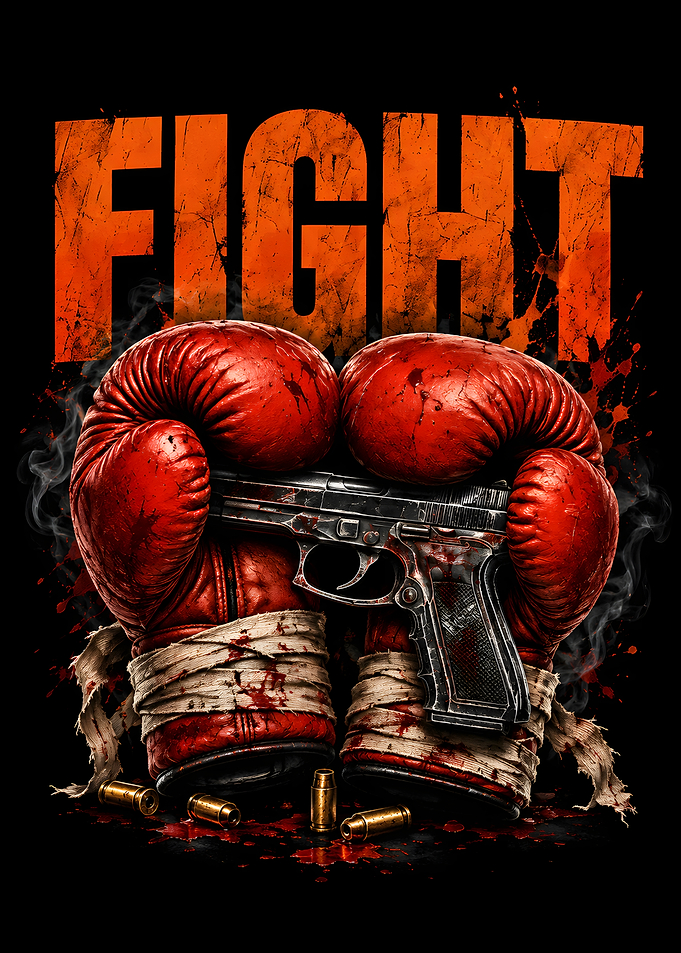 Fight Boxing Gloves and Gun Graphic