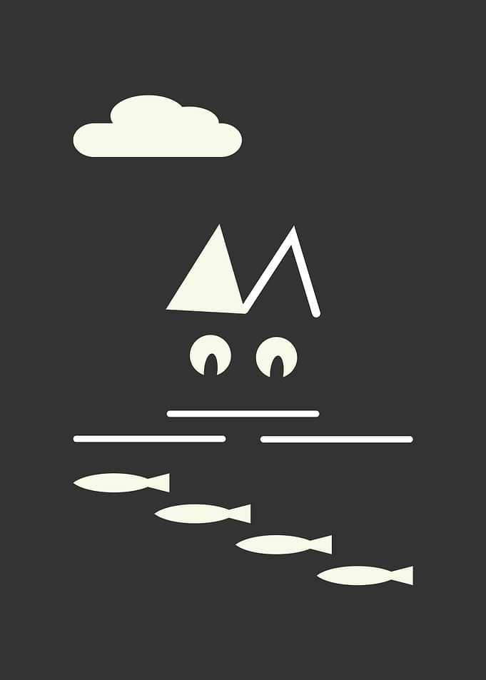 Minimalist Cat Watching Fish