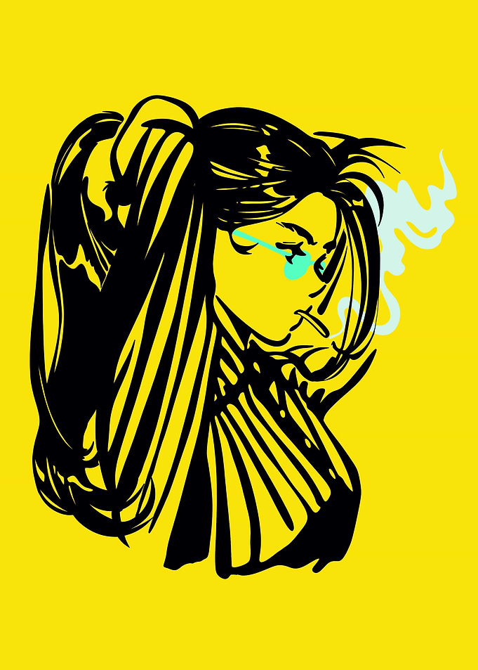 Stylized Anime Girl Smoking Illustration