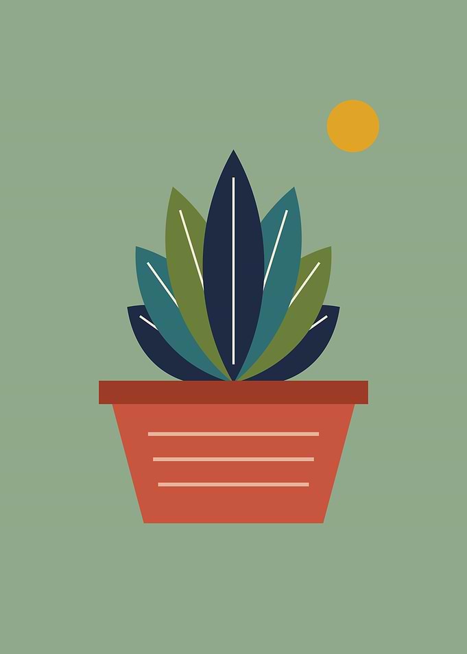 Geometric Potted Plant Sage Mid Century Print