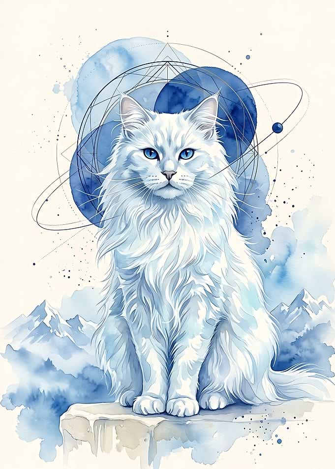 Majestic White Cat Celestial Art