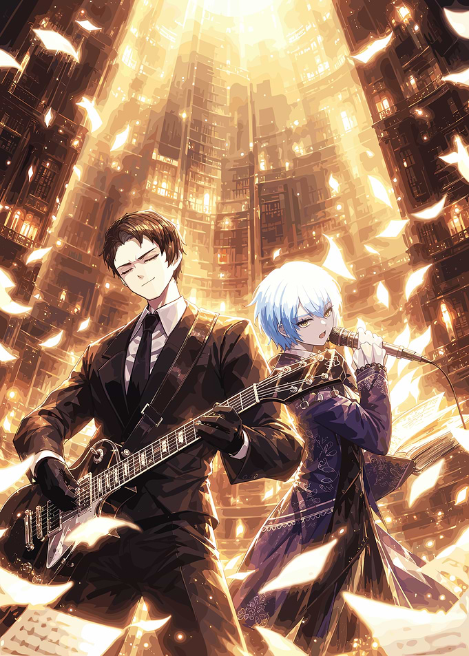 Anime Duo Performing in Golden Library