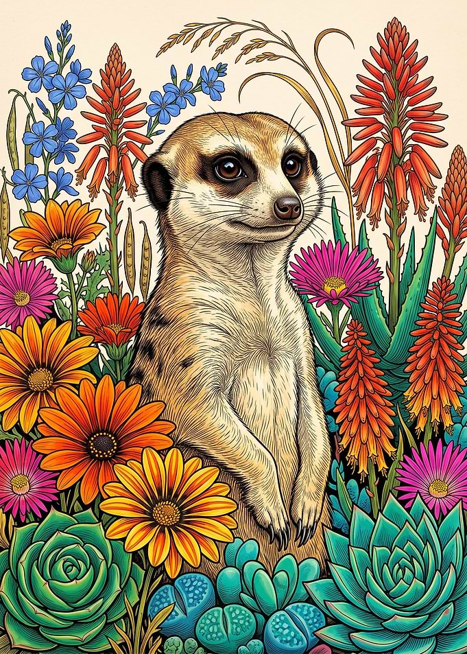 Meerkat Surrounded by Vibrant Flowers