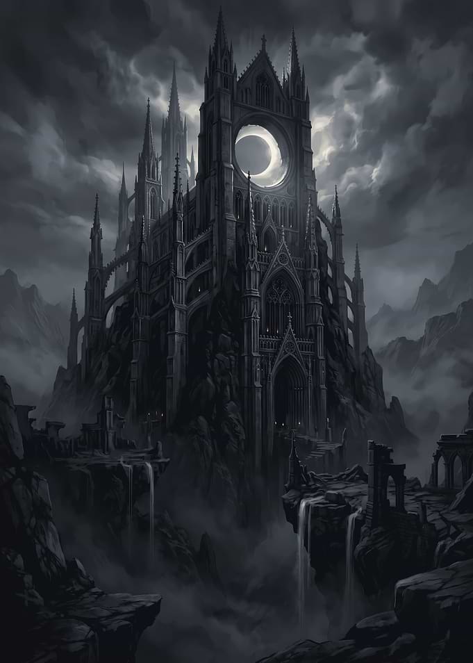 Gothic Cathedral Under Solar Eclipse