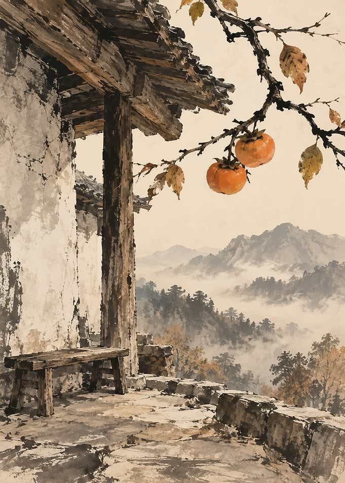 Traditional Ink Wash Mountain Landscape