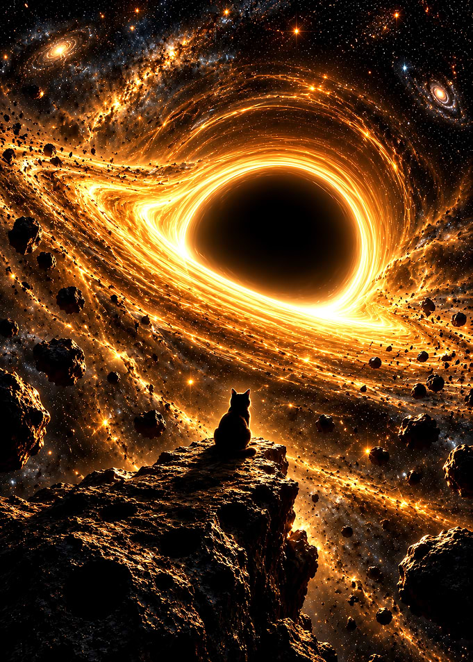 Cat Watching a Cosmic Black Hole