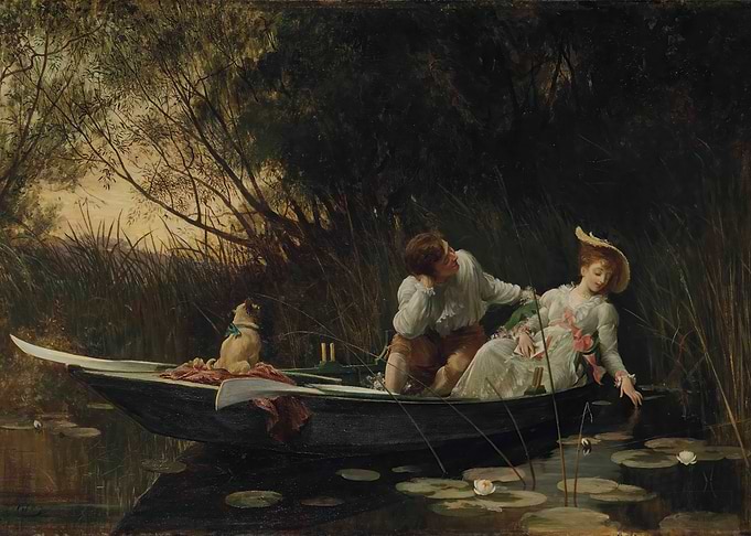 Couple in a Boat with Dog