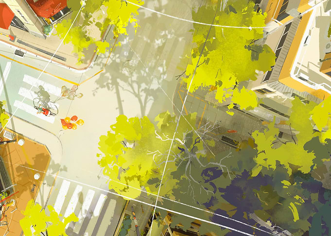 Aerial View of Sunny City Intersection