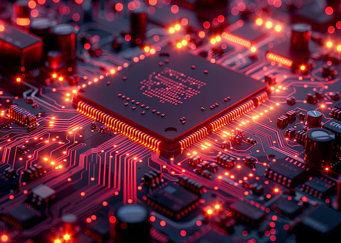 Glowing Red Circuit Board Processor