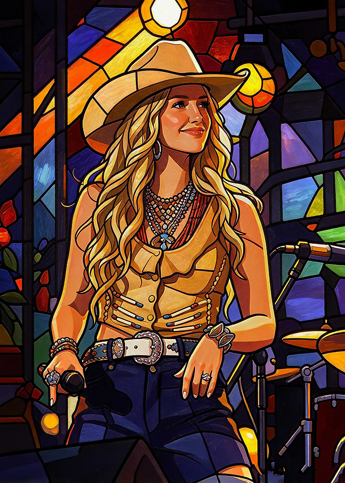 Stained Glass Style Country Singer Portrait