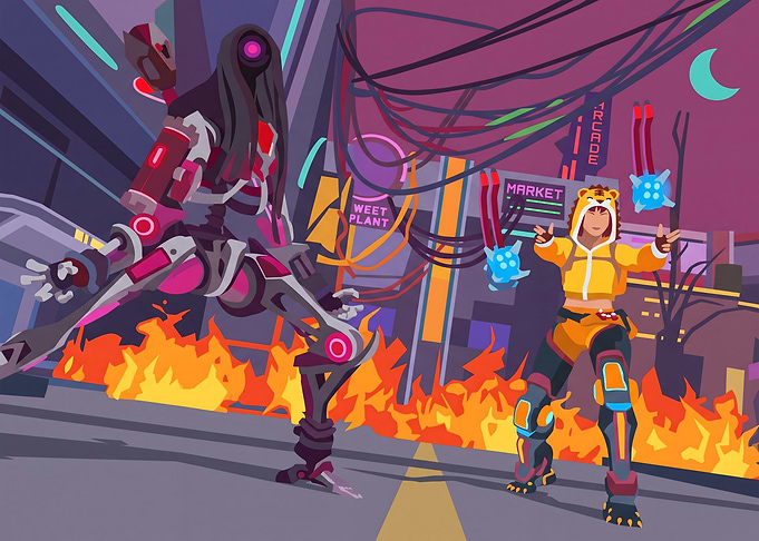 Cyberpunk Battle Scene Pixel Art