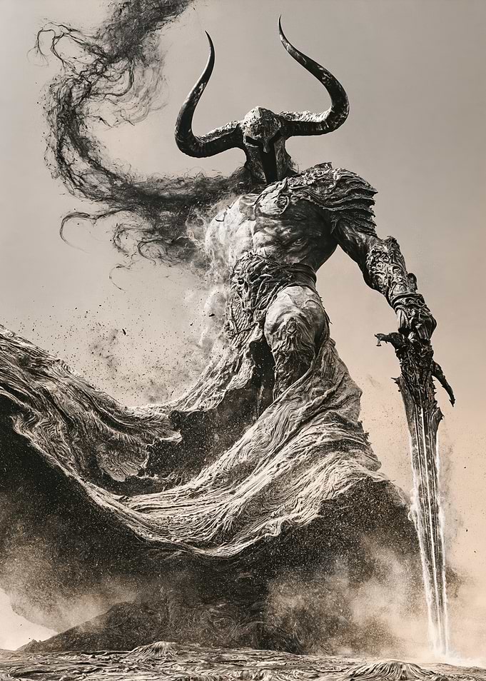 Dark Horned Warrior with Sword