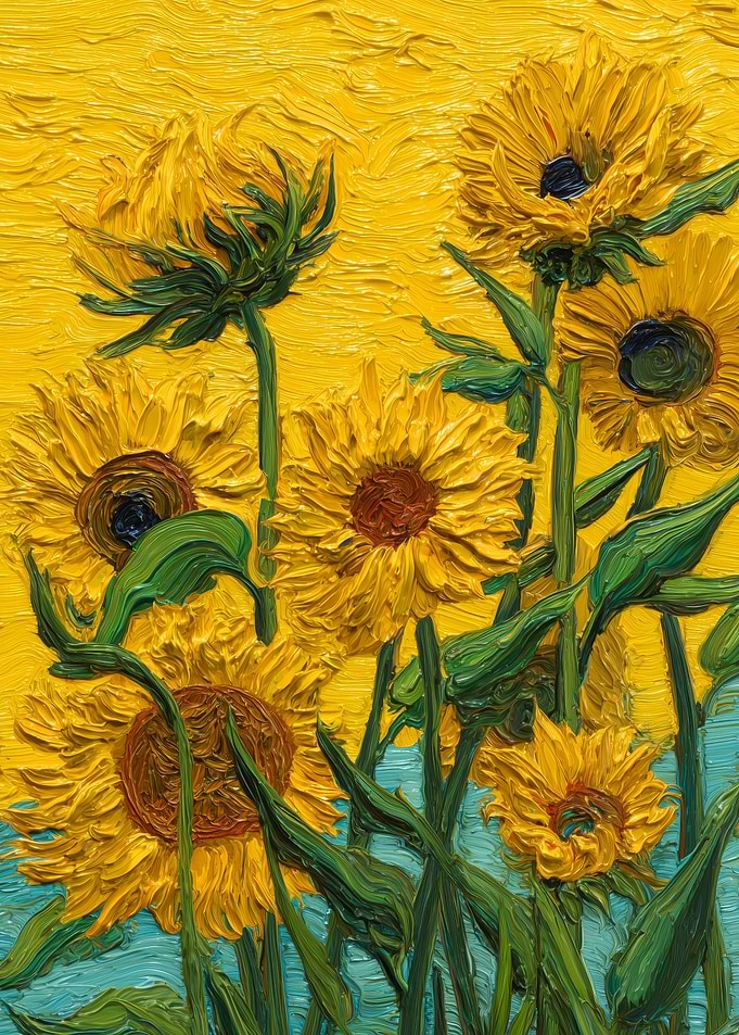 Impasto Oil Painting of Sunflowers