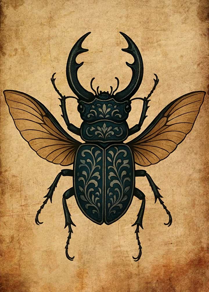 Ornate Stag Beetle Illustration