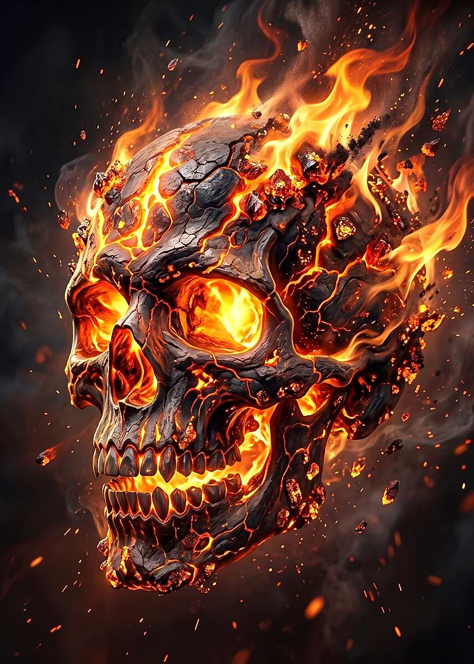 Fiery Molten Lava Skull