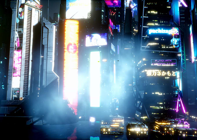 Futuristic Cyberpunk Cityscape at Night