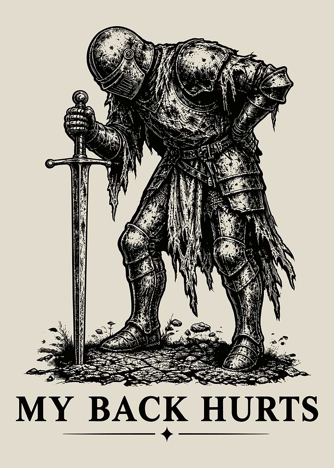 My Back Hurts Tired Knight Illustration