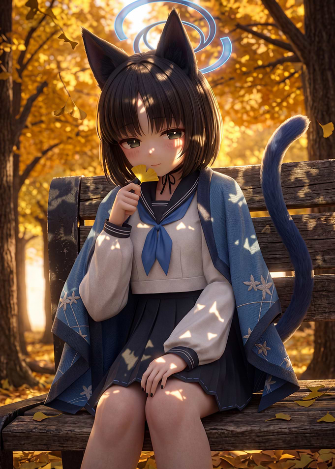 Anime Cat Girl in Autumn Park