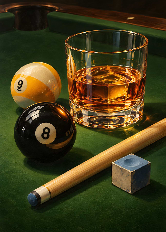 Billiards and Whiskey Still Life